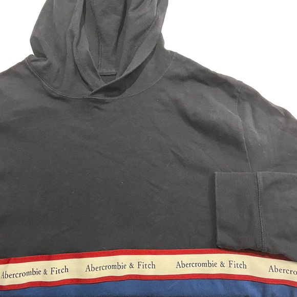 Abercrombie & Fitch Shirt Men Medium  Blue Hood Rugby Stripe‎ Long Sleeve - Picture 1 of 6